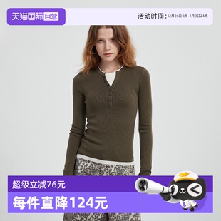 Bari Petit 时髦撞色假两件亨利领羊毛针织内搭上衣 自营