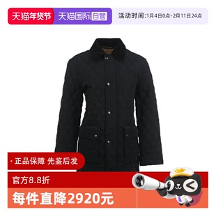 【自营】BURBERRY/博柏利女士纯色Logo贴花翻领单排扣薄棉褛外套