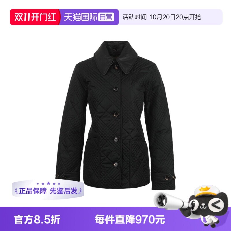【自营】BURBERRY/博柏利FW26女士格纹绗缝皮革翻领防寒外套夹克