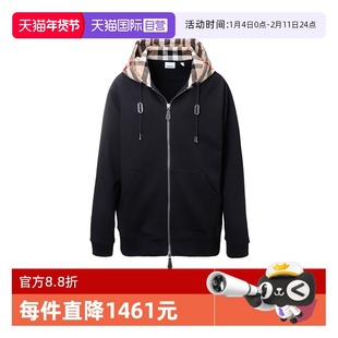 【自营】BURBERRY博柏利男款外套黑色假两件拼接格纹棉质连帽开衫