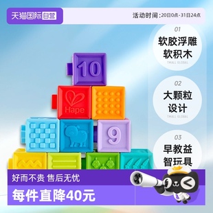12月宝宝婴儿早教益智玩具 自营 Hape软胶浮雕软积木大颗粒6