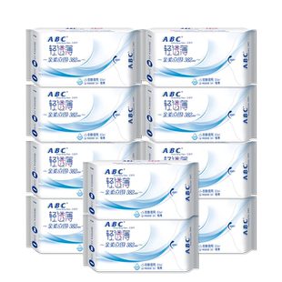 ABC卫生巾超薄0.1cm亲柔立围加长夜用380mm姨妈巾10包30片整箱