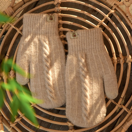 羊毛加绒手套冬天ins挂脖可爱棉