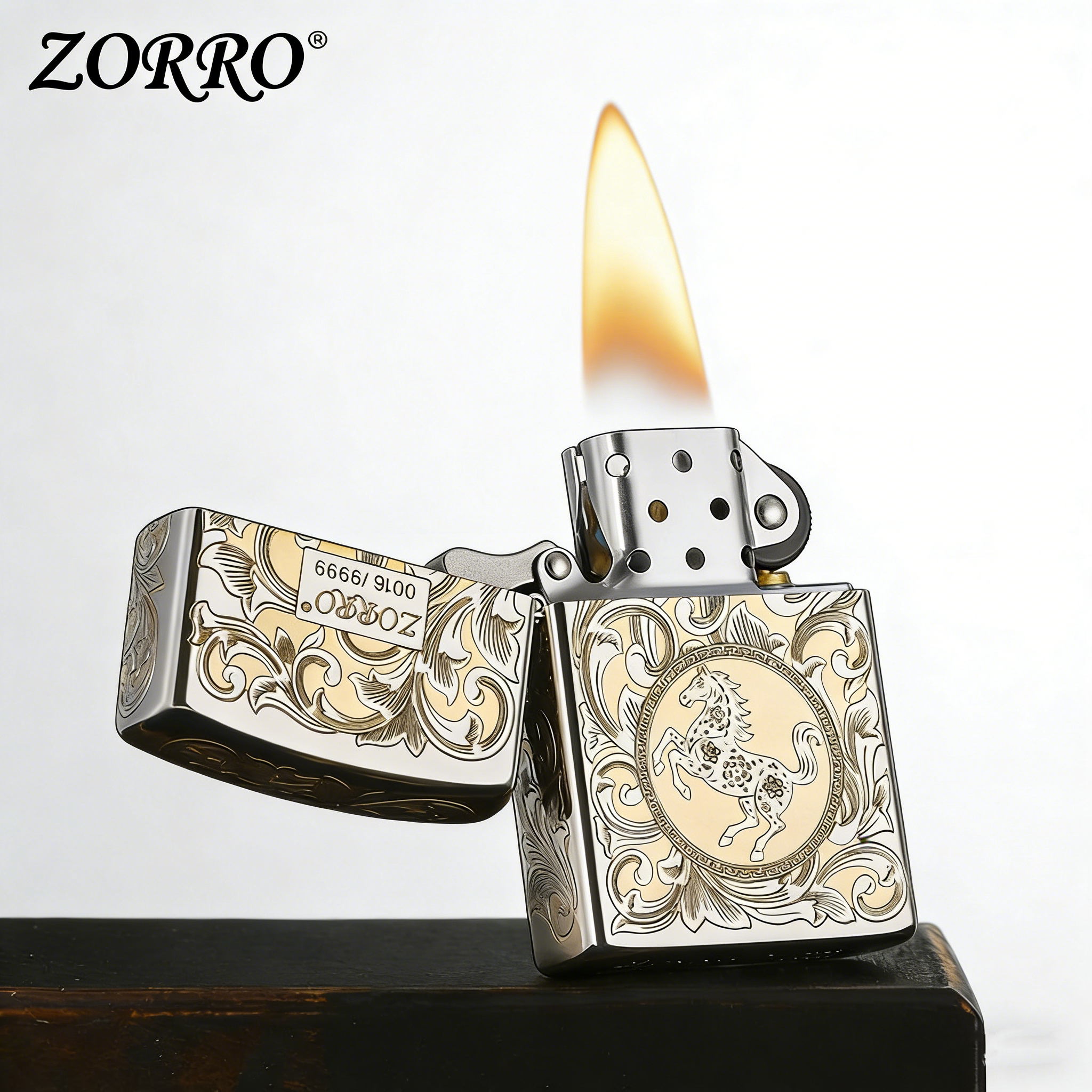ZORRO佐罗官方正品煤油打火机银色精雕防风个性中国风火机送礼
