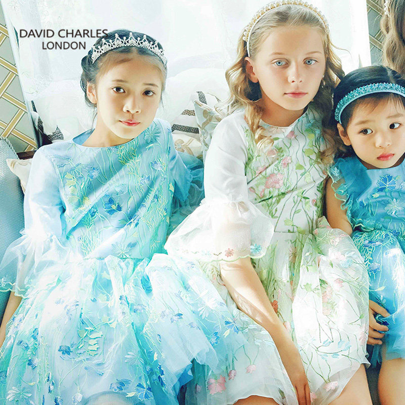 David Charles儿童礼服公主裙洋气童装钢琴演出走秀礼服女连衣裙