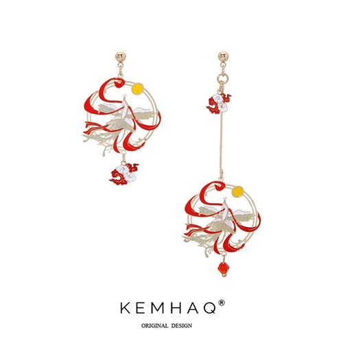 KEMHAQ火凤凰红色汉服古风耳夹