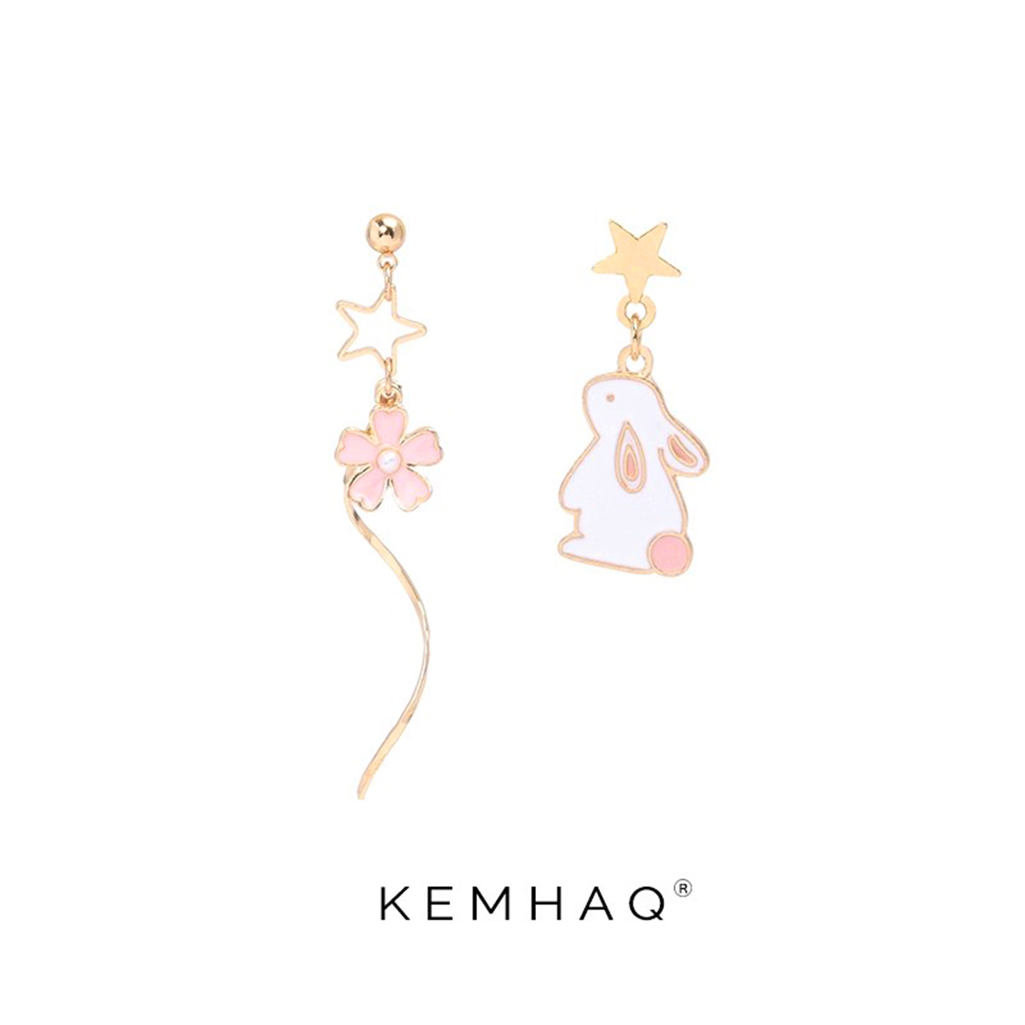 森系超仙耳夹不对称气质樱花兔子星星小坠学生925纯银耳钉耳环女