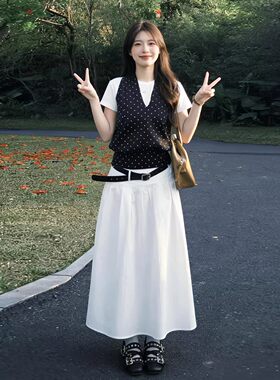 独特漂亮巨好看韩系穿搭一整套装白色连衣裙子女2026新款夏季长裙