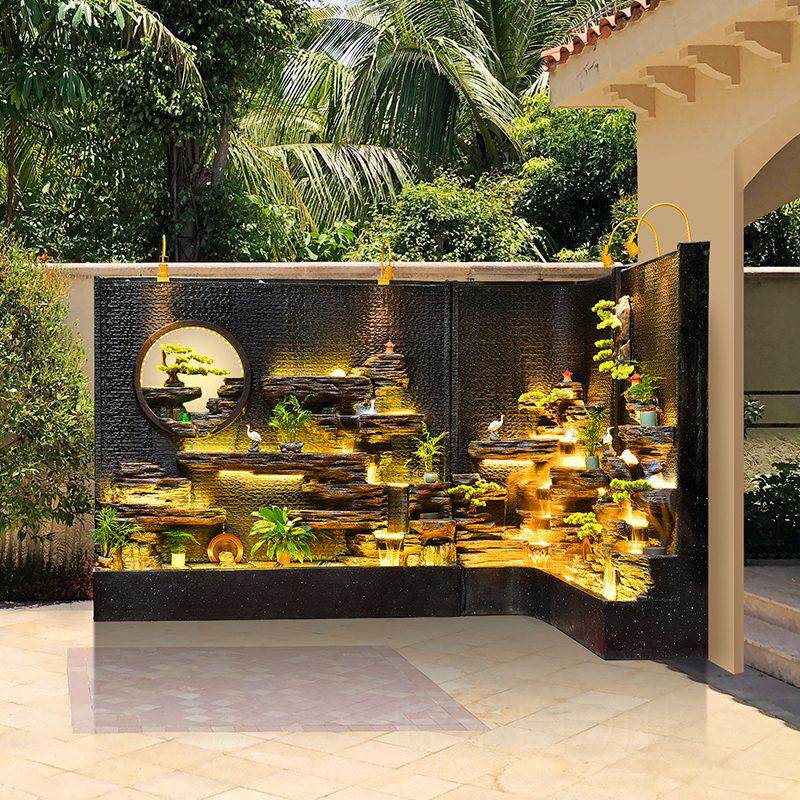 循环水户外假山流水喷泉鱼池造景别墅花园庭院布置装饰摆件水幕