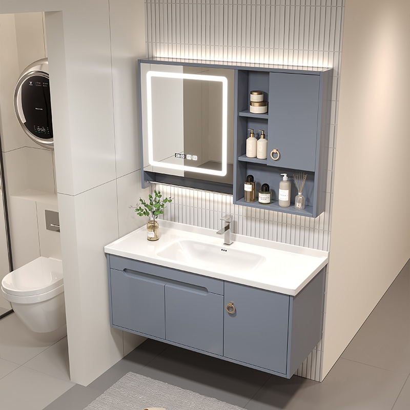 现代简约橡木浴室陶瓷一体盆卫生间洗漱台洗脸洗手盆柜组合挂墙式