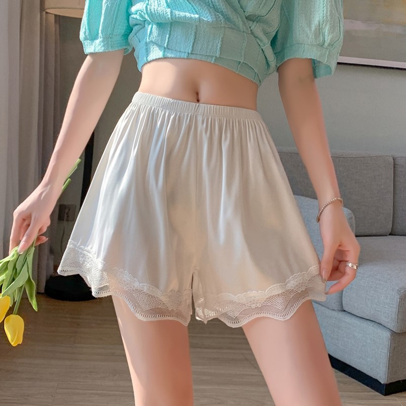 夏季薄款安全裤女三分外穿防走光不卷边弹力大码花边打底短裤女