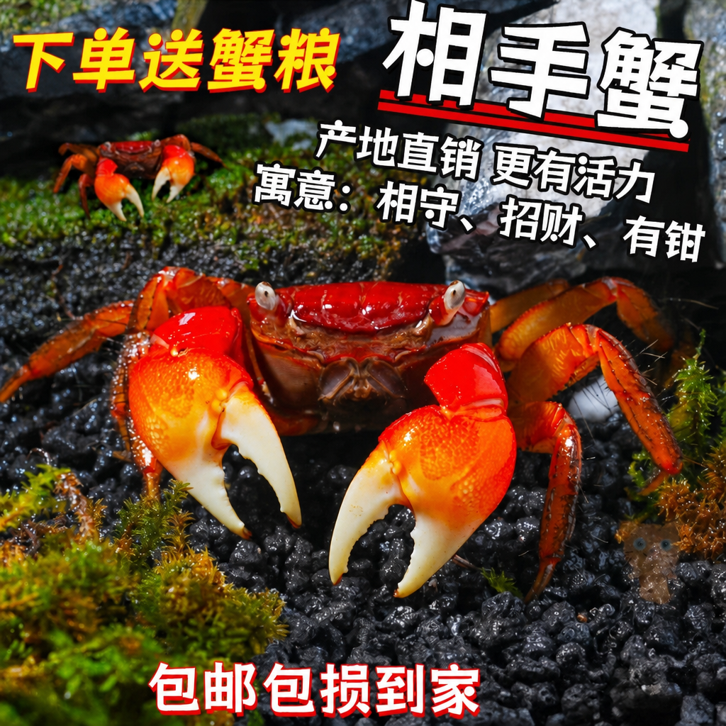 迷你辣椒蟹相手蟹将军蟹招潮蟹活体宠物螃蟹鱼缸观赏蟹吃虫除藻蟹