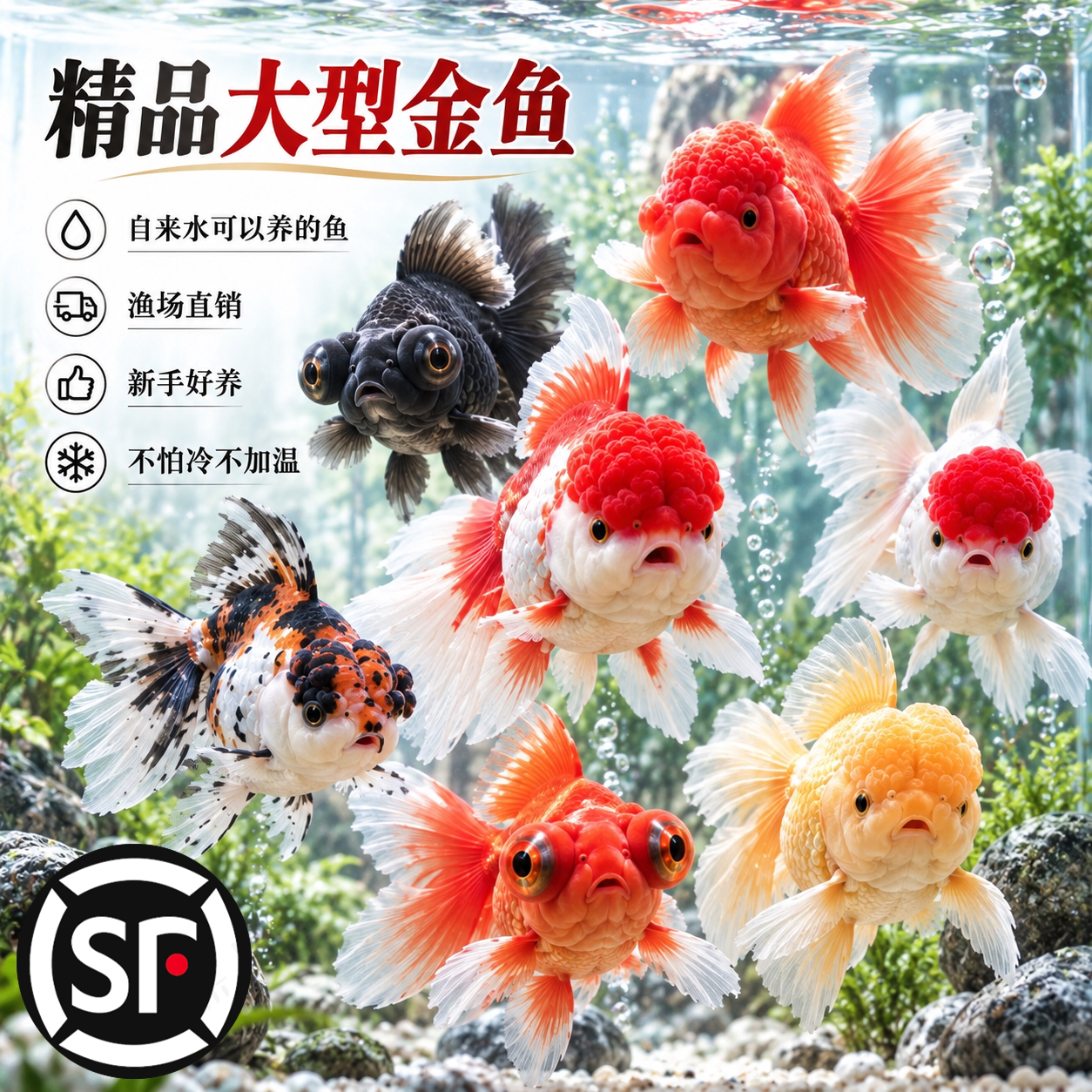 金鱼活鱼冷水观赏鱼鹤顶红狮子头金鱼丹顶红新手淡水好养耐活鱼苗