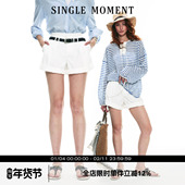 MOMENT 25SS夏季 卷边透气吸湿排汗休闲直筒西装 SINGLE 短裤 女