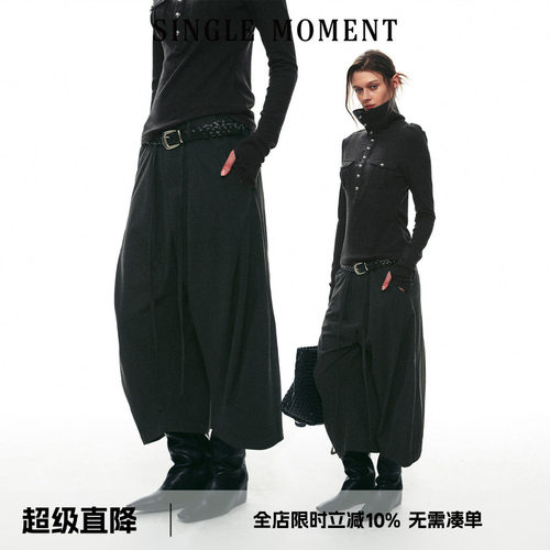 SINGLE MOMENT 26AW法式经典都市通勤打褶抽绳宽松七分裤休闲裤女