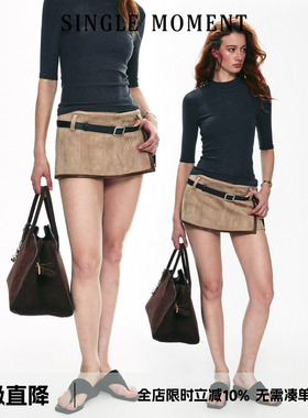 SINGLE MOMENT 25SS复古设计感麂皮假两件超短半裙低腰短裙女