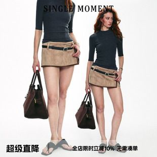 SINGLE 25SS复古设计感麂皮假两件超短半裙低腰短裙女 MOMENT
