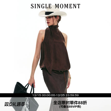 SINGLE MOMENT 25SS秋季新款法式高领飘带无袖背心吊带上衣套装女