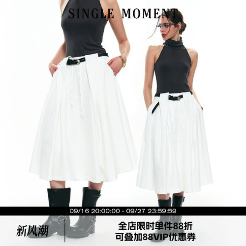 SINGLE MOMENT 25SS夏季新款法式设计感宽松通勤休闲西装式伞裙女
