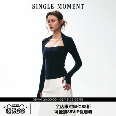SINGLE MOMENT 26AW法式经典都市修身假两件针织长袖T恤上衣女秋