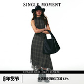 SINGLE 优雅格纹粗呢不规则流苏背心连衣裙女 修身 MOMENT 25AW法式