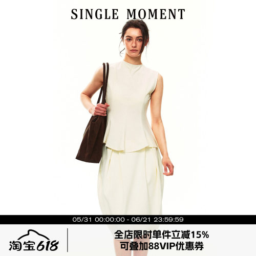 SINGLE MOMENT 26SS夏季法式半高领紧身收腰荷叶边无袖背心上衣女
