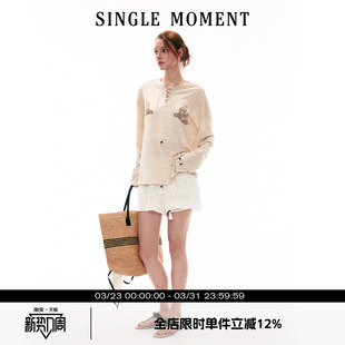 针织慵懒和平鸽印花宽松麻感长袖 26SS法式 T恤上衣 MOMENT SINGLE