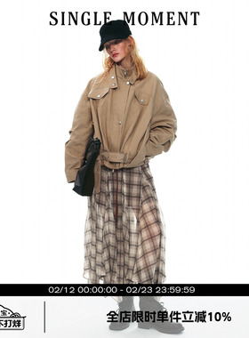 SINGLE MOMENT 25AW英伦风复古工装立领穿插结构夹克外套上衣女