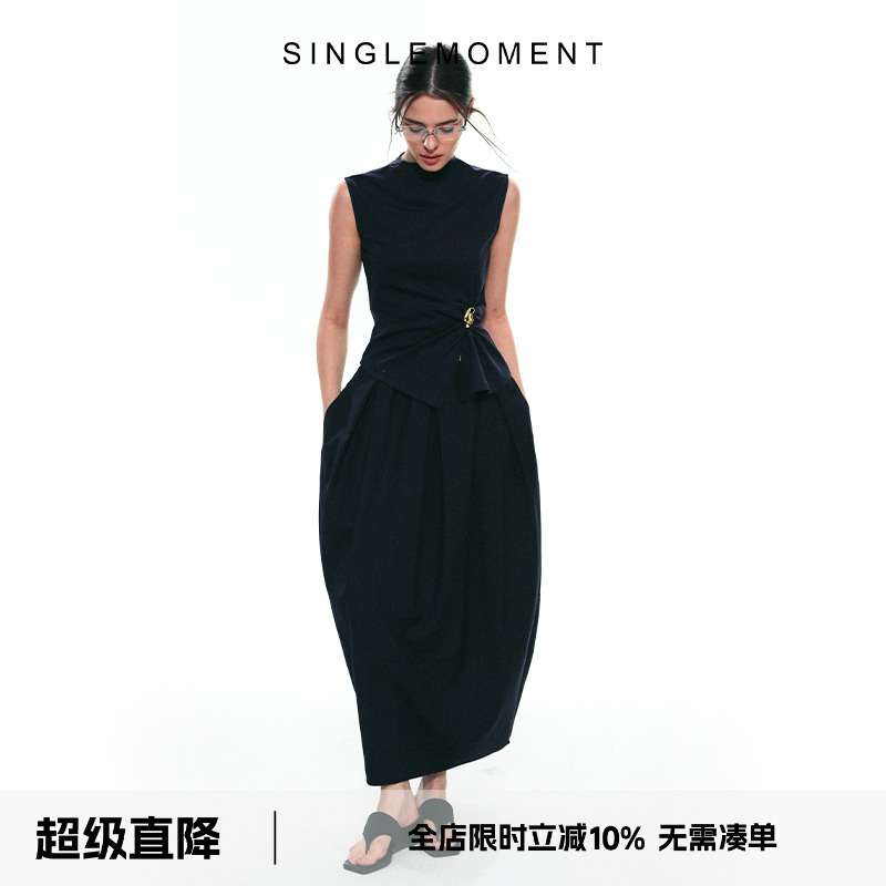 SINGLE MOMENT 25SS夏季新款法式显瘦修身无袖立裁扭花背心套装