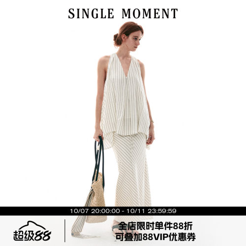 SINGLE MOMENT 26SS法式浪漫挂脖扭花A摆花苞上衣系带斜丝半裙女