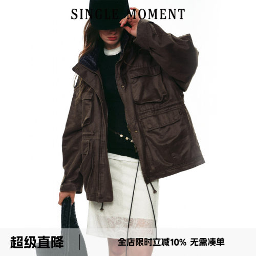 SINGLE MOMENT 25AW法式复古百搭巴恩风中长款工装夹克外套上衣女