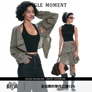 不规则设计两穿格纹半裙衬衫 25SS解构衬衫 裙女 MOMENT SINGLE