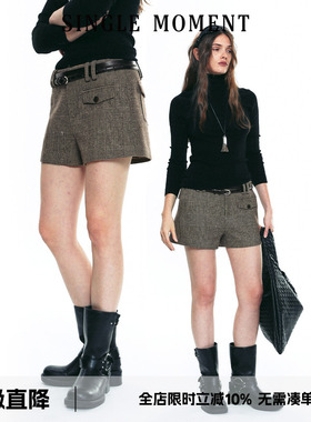 SINGLE MOMENT 25AW法式秋冬时尚通勤百搭毛呢休闲西装直筒短裤女
