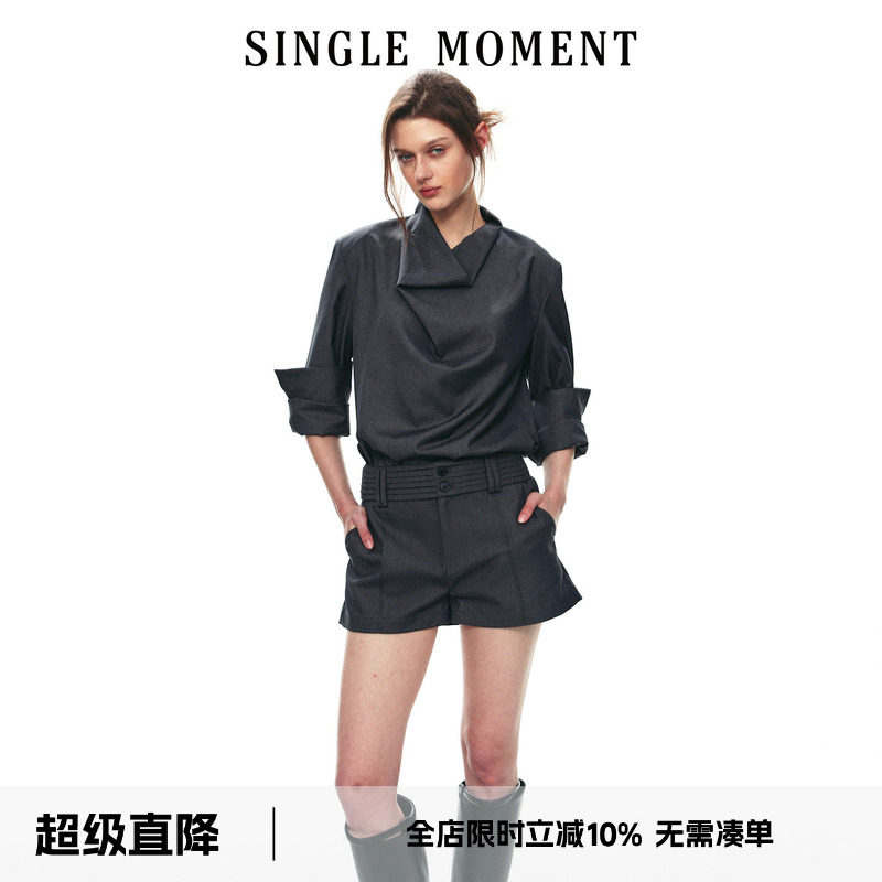 SINGLE MOMENT 26AW法式摩登都市经典荡领通勤气质长袖衬衫上衣女图片