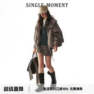 冬季 SINGLE MOMENT 25AW法式 下摆可调节连帽双面呢外套女 羊毛短款