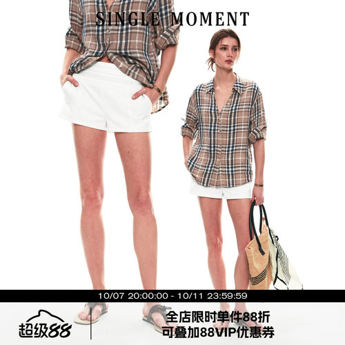 SINGLE MOMENT 26SS法式度假松弛风琴褶腰头直筒短裤休闲裤女
