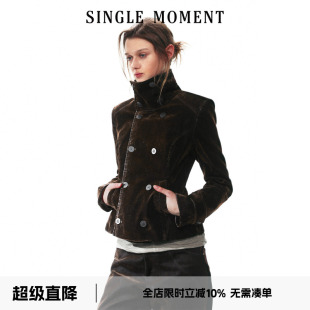 SINGLE MOMENT 26AW法式通勤复古高领短款丝绒工装外套长袖夹克女