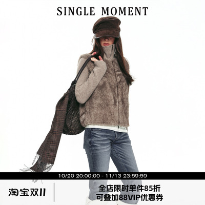 SINGLE MOMENT 26AW法式冬季通勤针织拼接环保皮草外套上衣女