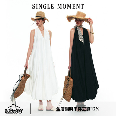 SINGLE MOMENT 25SS夏季法式显瘦优雅浪漫度假V领连衣裙花苞裙女