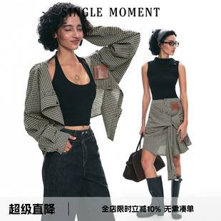 不规则设计两穿格纹半裙衬衫 25SS解构衬衫 裙女 MOMENT SINGLE