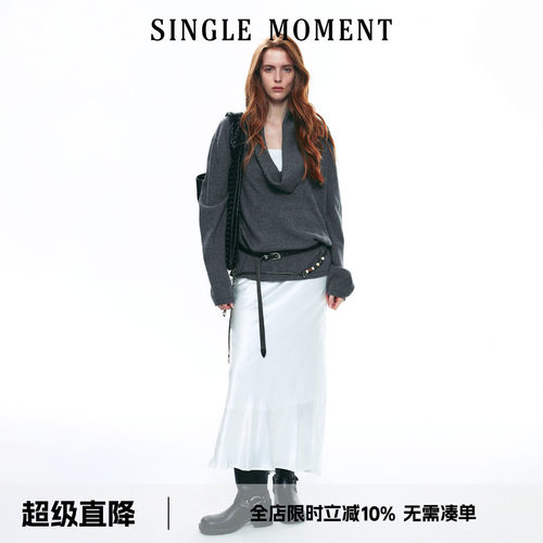 SINGLE MOMENT 25AW法式复古宽松荡领慵懒感毛衣毛套头针织衫女秋