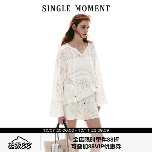 SINGLE MOMENT 26SS法式海边度假风钩针休闲长袖套头罩衫套装女