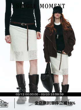 SINGLE MOMENT 25AW法式复古柔软亲肤蕾丝镂空羊毛半身裙女