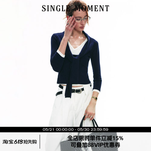 SINGLEMOMENT露肩假两件针织衫