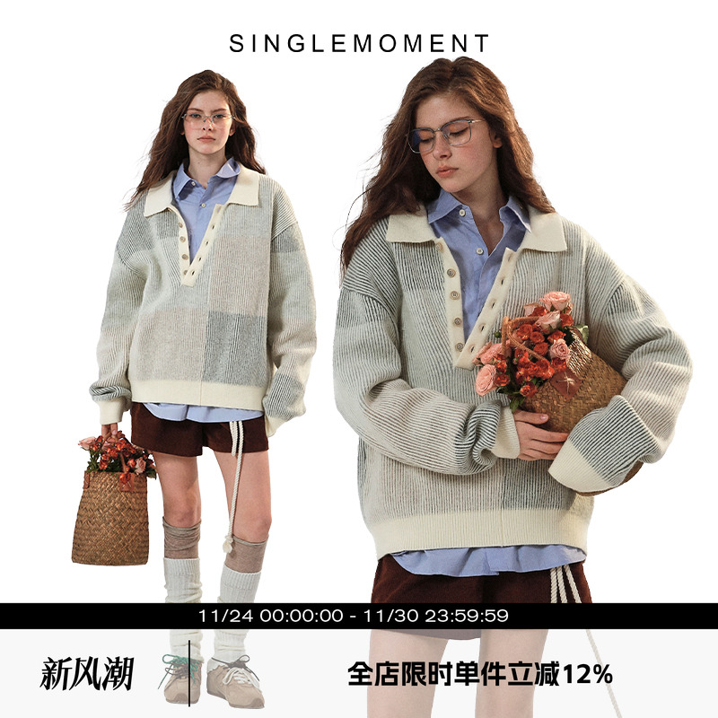 SINGLEMOMENT斜领通勤羊毛长袖