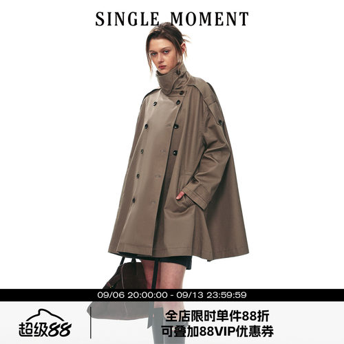 SINGLE MOMENT 26AW法式摩登都市双排扣经典中长款风衣外套上衣女