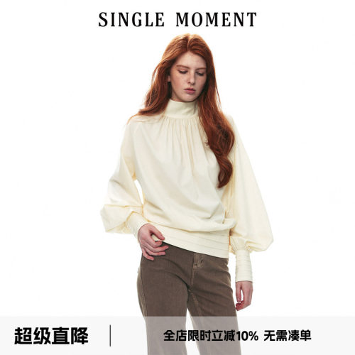 SINGLE MOMENT 26AW法式通勤智式小高领塔克褶长袖衬衫上衣女秋