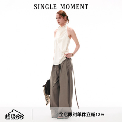 SINGLE MOMENT 26SS法式夏季休闲宽松荡领挂脖无袖上衣背心女
