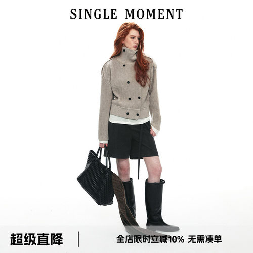SINGLE MOMENT 26AW法式立领休闲风宽松双排扣毛衣开衫长袖外套女