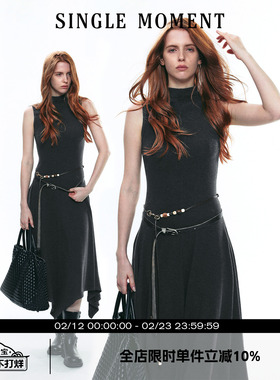 SINGLE MOMENT 25AW美利诺慕斯羊绒半高领针织无袖修身背心连衣裙